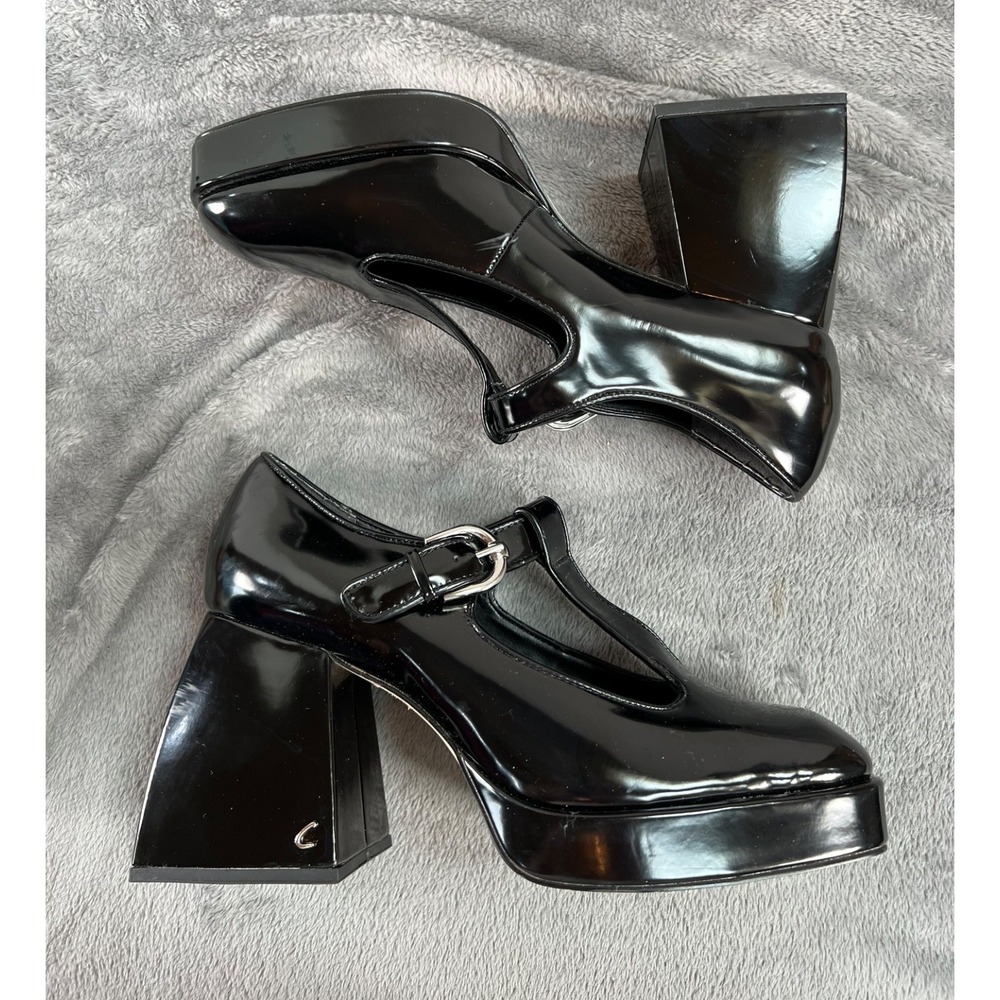 Circus NY Sam Edelman Platform Mary Jane Shoes Sz 11 Black Patent Chunky Goth - Picture 2 of 10